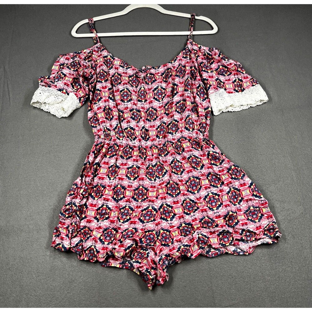 Abercrombie Kids Girls XL 16 Pink Geometric Off Shoulder Cold Shoulder Romper